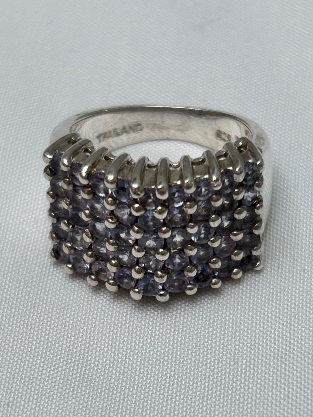 Sterling Silver Multi-Row Purple Gemstone Prong-Set Ring 925 Wide Band